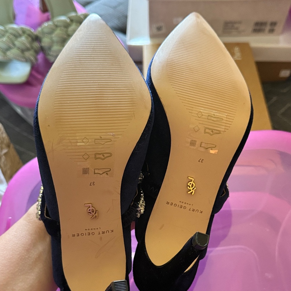 Kurt Geiger Navy Velvet Heels With Sparkling Strap - image 2